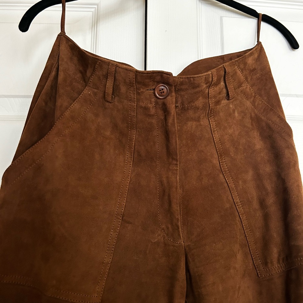 Brown Suede High-Waisted Pants